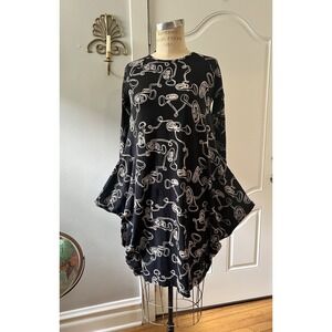 Papu Stories Black/off White Printed Long Sleeve‎ Cotton Dress Trumpet Print - M